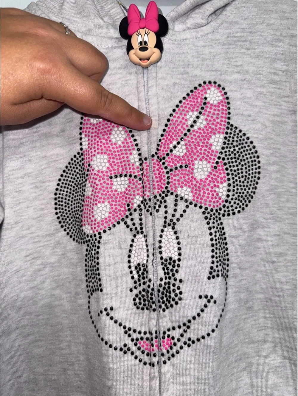 Girls Size 4 Minnie Mouse Grey Hooded Zip-Up Sweatshirt